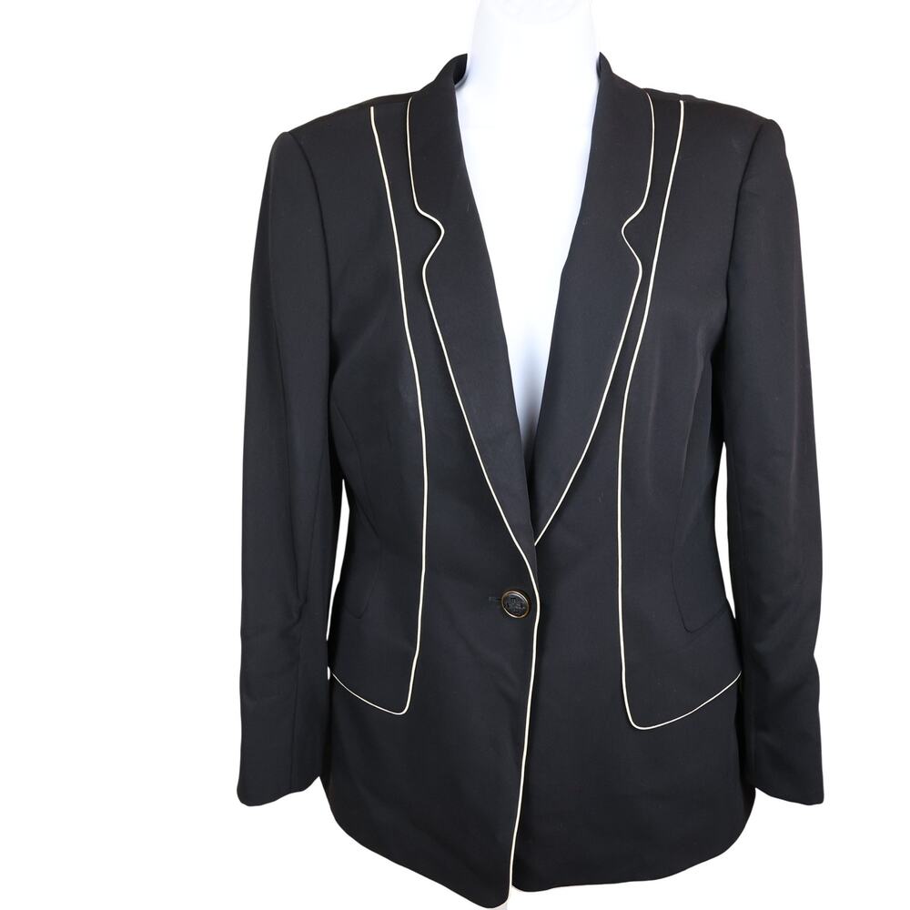 Escada Margaretha Ley Black White Wool Piped Blazer 40